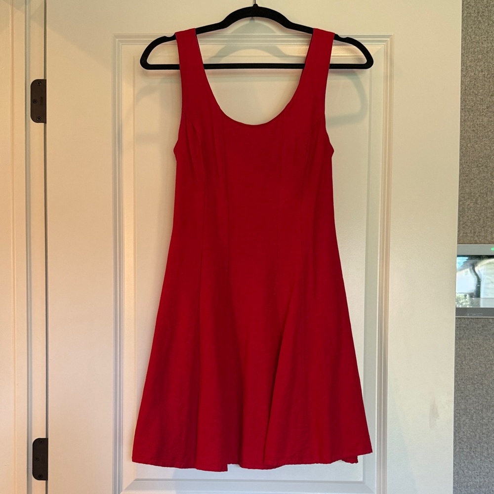 Elegant Red Linen Sleeveless Dress